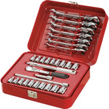 SIDCHROME SCMT12105 30pce METRIC & A/F 1/4” SOCKET & FLEX RATCHET SPANNER SET