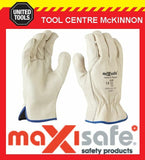 MAXISAFE PREMIUM COWGRAIN LEATHER BEIGE RIGGER’S GLOVES – LARGE