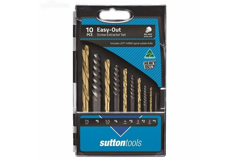 Sutton 10pce Easy-out Screw Extractor Set With Matched Left Hand Drill 