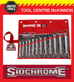 SIDCHROME SCMT22298 12pce PRO SERIES RATCHET RING & OPEN END METRIC SPANNER SET