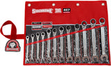 SIDCHROME SCMT22298 12pce PRO SERIES RATCHET RING & OPEN END METRIC SPANNER SET