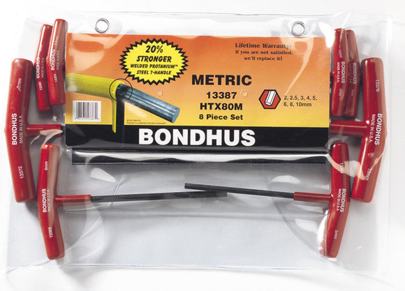 Bondhus Metric End T-Handle Hex Key Pouch 8-Piece Set, 2-10 mm Size
