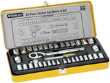 STANLEY 89-518 37 PIECE 1/4” & 3/8” DRIVE METRIC & IMPERIAL SOCKET SET IN METAL CASE