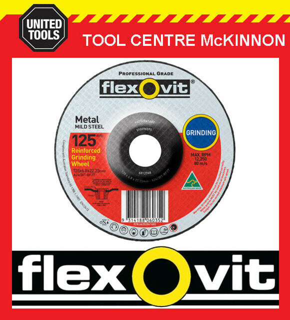 FLEXOVIT 125mm / 5” x 6.8mm X 22.2mm DEPRESSED CENTRE METAL GRINDING WHEEL