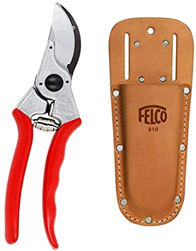 FELCO F2 Professional Pruning Shears with Leather Clip or Belt Holster (Bundle, 2 Items)