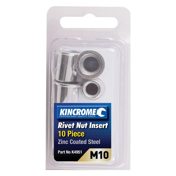 Kincrome M10 Zinc Coated Steel Rivet Nut Insert 10-Pieces Set