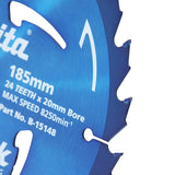 Makita Bluemak Tungsten Carbide Tipped Saw Blade, 185 mm x 20 mm x 24T (Pack of 5)