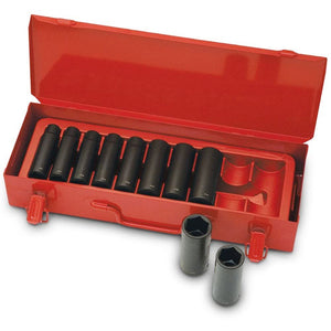 Sidchrome 1/2-Inch Drive A/F Long Impact Socket 10-Piece Set