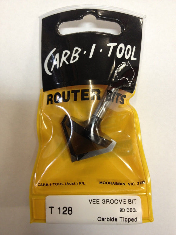 CARB-I-TOOL T 128 90 DEGREE x ¼” CARBIDE TIPPED VEE GROOVE CUTTER ROUTER BIT