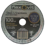 100 x FLEXOVIT 100mm / 4” MEGA-LINE ULTRA THIN METAL CUT-OFF WHEEL