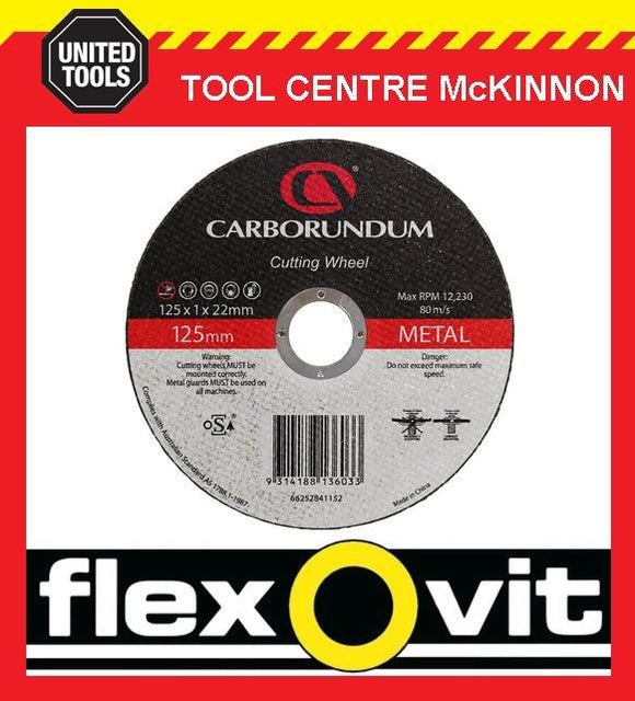 10 X CARBORUNDUM (BY FLEXOVIT) 125mm / 5” THIN METAL CUT-OFF WHEEL