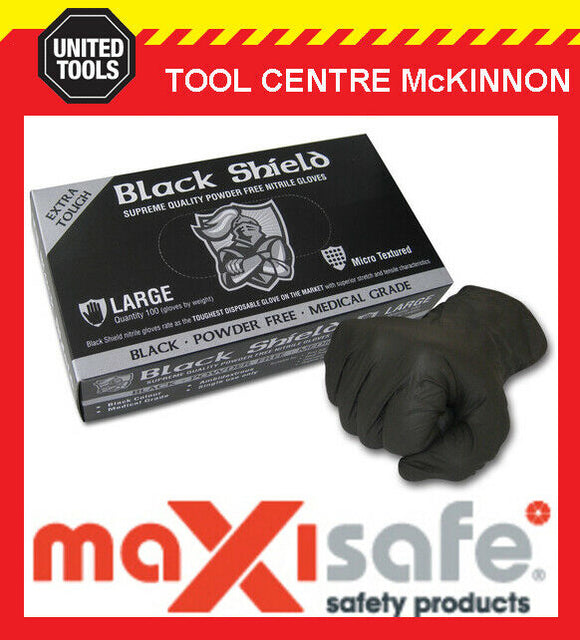MAXISAFE BLACK SHIELD EXTRA HEAVY DUTY DISPOSABLE NITRILE GLOVES – PACKS OF100