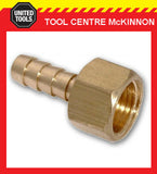 3/8” BSP BRASS FEMALE HOSE TAIL BARBED FITTING TO SUIT 3/8” / 10mm AIR HOSE