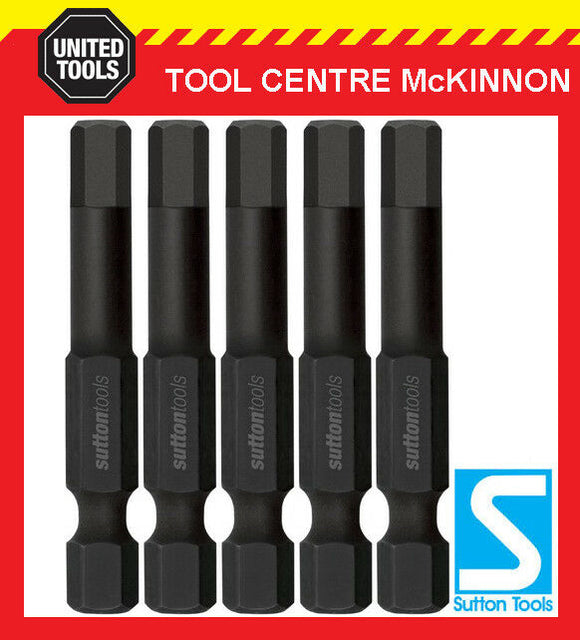 5 x SUTTON IMPACT HEX 5mm x 50mm POWER INSERT SUPABIT BITS FOR IMPACT DRIVERS