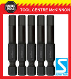 5 x SUTTON IMPACT HEX 5mm x 50mm POWER INSERT SUPABIT BITS FOR IMPACT DRIVERS