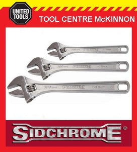 SIDCHROME 3pce CHROME PLATED ADJUSTABLE WRENCH SHIFTER SET – 8, 10 & 12”