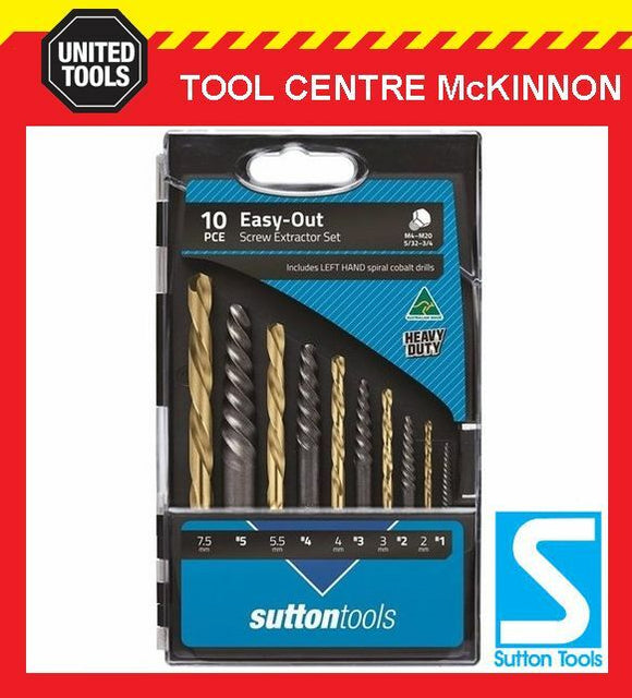 SUTTON 10pce EASY-OUT SCREW EXTRACTOR SET WITH MATCHED LEFT HAND DRILL BITS