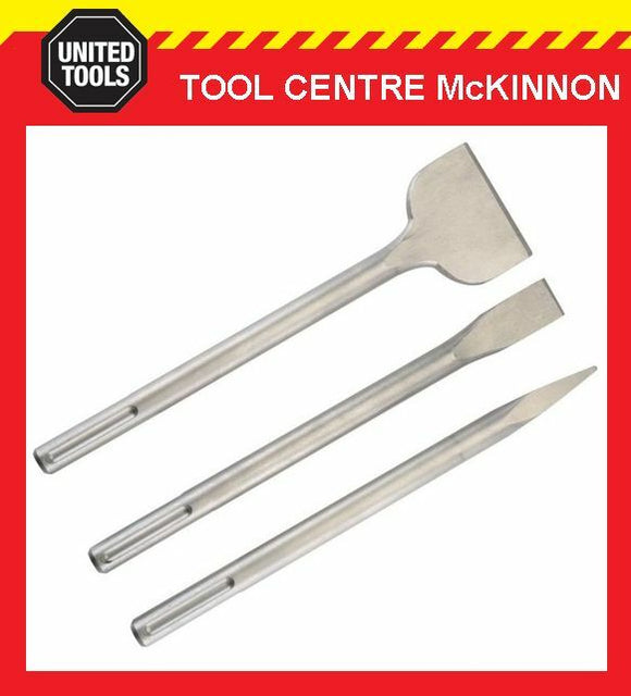 INDUSTRIAL 300mm 3pce SDS MAX ROTARY CHISEL, BULL POINT & SCALING CHISEL BIT SET