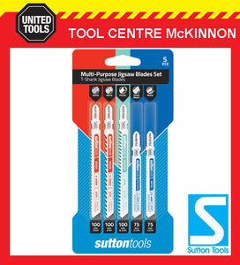 SUTTON TOOLS 5pce MULTI PURPOSE T-SHANK JIGSAW BLADE SET – SUIT MAKITA BOSCH ETC