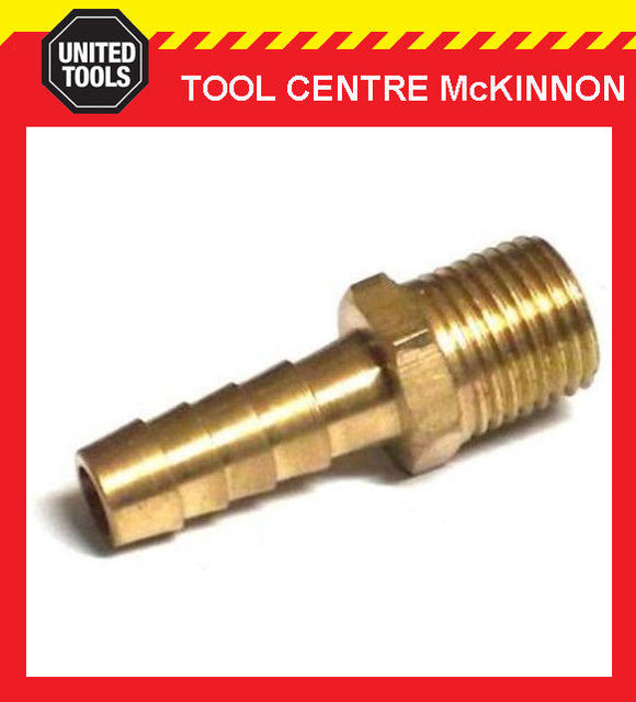 1/4” BSP BRASS MALE HOSE TAIL BARBED FITTING TO SUIT 3/8” / 10mm AIR HOSE
