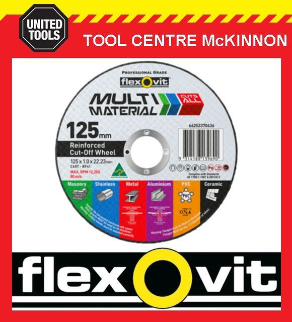 5 x FLEXOVIT 125mm / 5” MULTI MATERIAL CUT-OFF WHEEL – CUTS JUST ABOUT ANYTHING