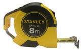 STANLEY MAX 8m BI-MATERIAL DOUBLE-SIDED MAGNETIC TAPE MEASURE WITH CARABINEER