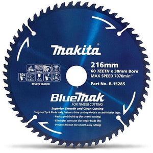 MAKITA B-15285 BLUEMAK 216mm x 60 TEETH 30mm BORE TCT MITRE SAW BLADE
