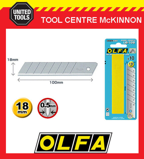 OLFA 10-PACK 18mm HEAVY DUTY SNAP OFF UTILITY KNIFE BLADES – MADE IN JAPAN