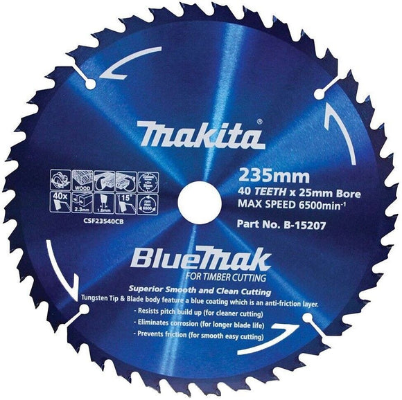 MAKITA B-15207 BLUEMAK 235mm x 40 TEETH 25mm BORE TCT CIRCULAR SAW BLADE