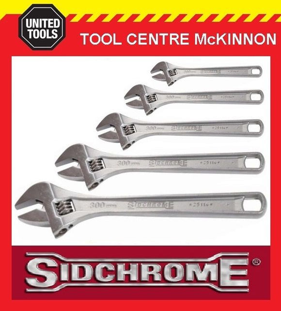 SIDCHROME 5pce CHROME PLATED ADJUSTABLE WRENCH SHIFTER SET – 4, 6, 8, 10 & 12”
