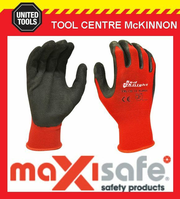 MAXISAFE RED KNIGHT GRIPMASTER LATEX PALM GENERAL PURPOSE WORK GLOVES – XX-LARGE