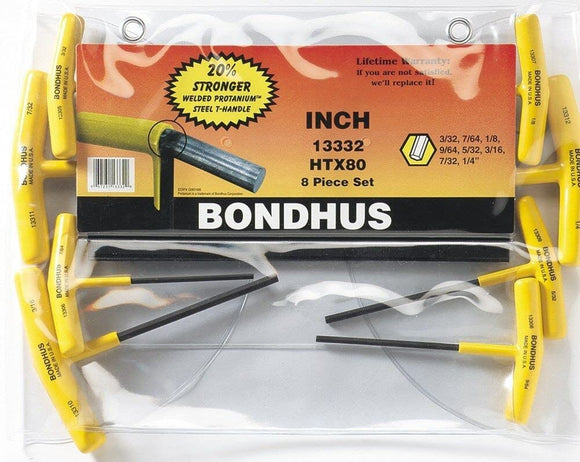 Bondhus 13332 Set of 8 Hex T-handles, sizes 3/32-1/4-Inch