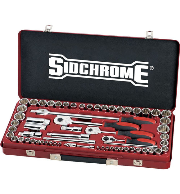 Sidchrome 1/4 Inch, 3/8-Inch and 1/2-Inch Drive Metric and AF Socket 64-Piece Set