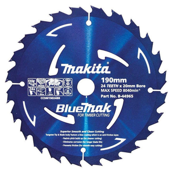 Makita Bluemak TCT Saw Blade, 190 mm x 20 mm x 24 Teeth