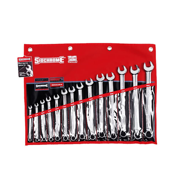 Sidchrome Ring & Open End Metric Spanner 14-Piece Set