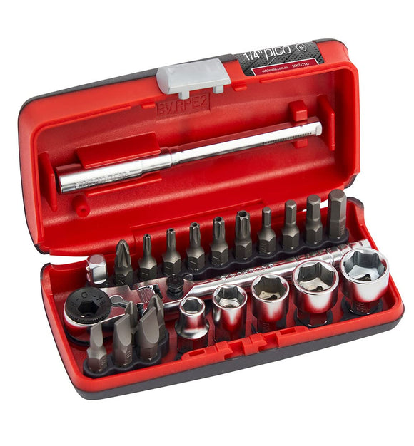 Sidchrome SCMT12141 1/4 Inch Pico Flex Head Ratchet Socket & Bit 23 Piece Set