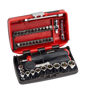 Sidchrome SCMT12114 1/4 Inch Nano Socket Set with Rotator Ratchet 38 Piece Set