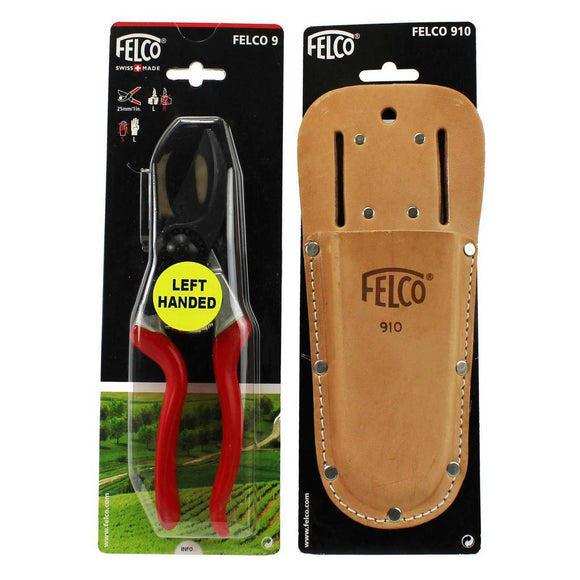 FELCO 9 LEFT HANDED Pruning Shears/Secateurs with Holster 910 Swiss Made