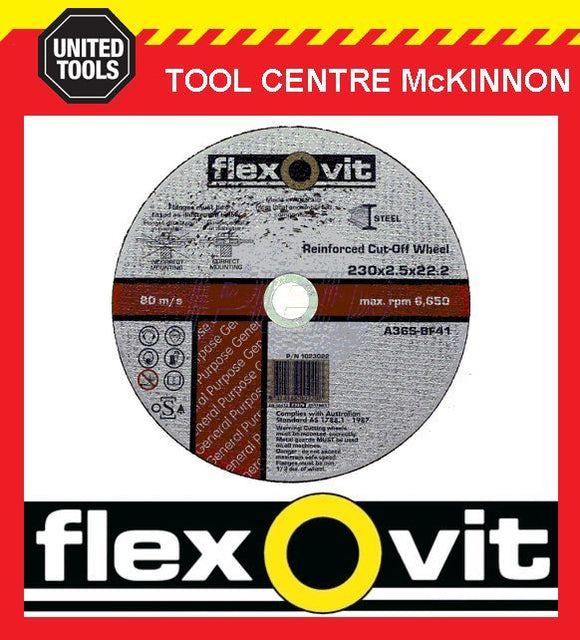5 X FLEXOVIT 230mm / 9” REINFORCED METAL CUT-OFF WHEEL