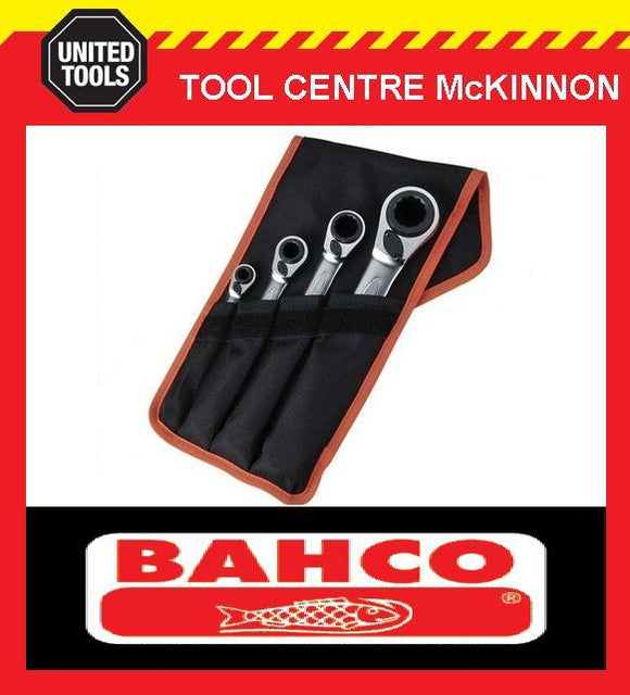 BAHCO S4RM/4T 4pce REVERSIBLE 8–27mm RATCHET RING SPANNER SET – 16 SIZES!